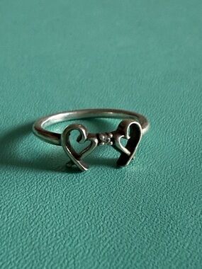 Tiffany & Co. Silver Double loving Heart promise Ring with diamond Accent Stone